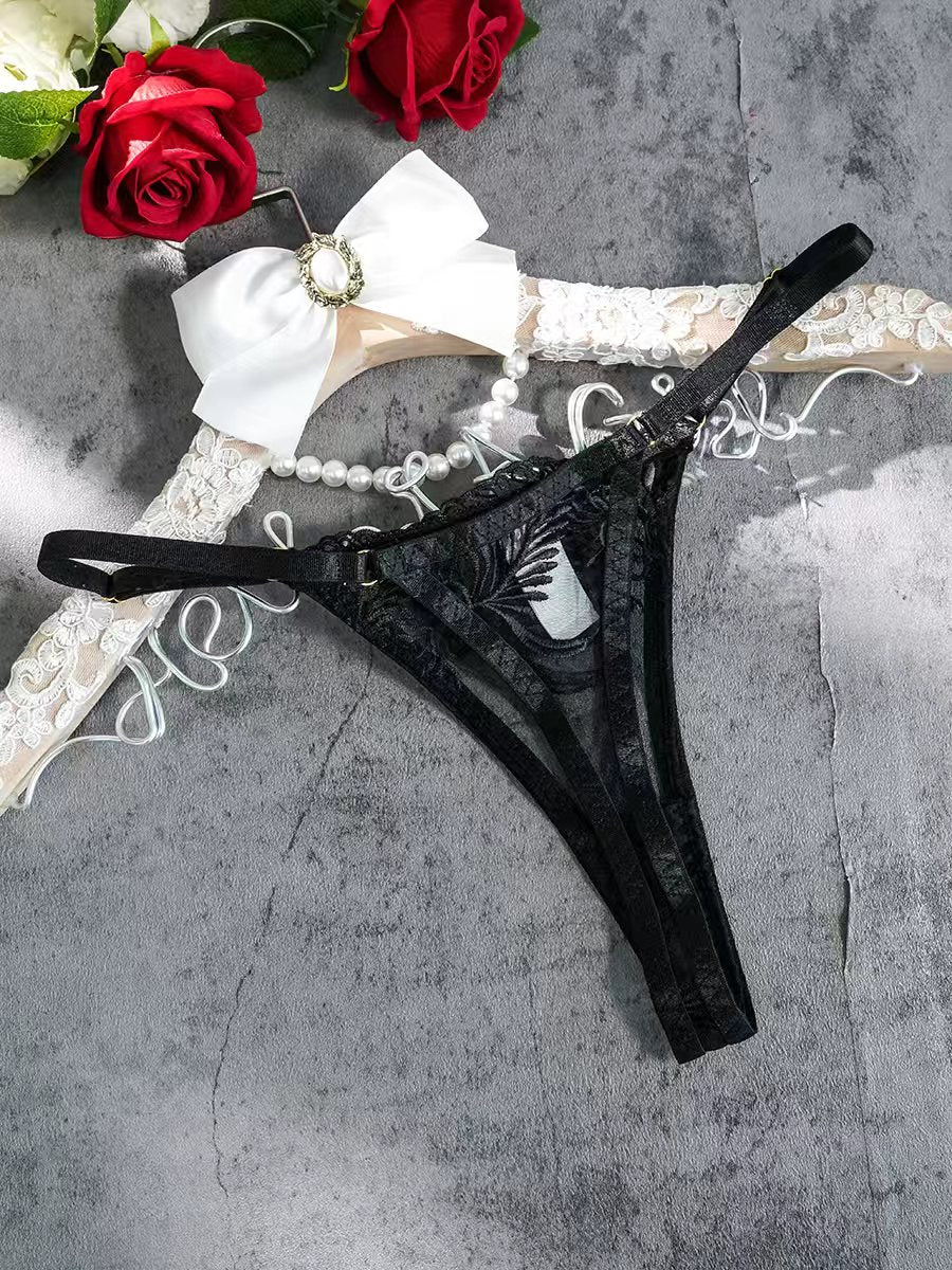 Black Embroidery Adjustable Thong
