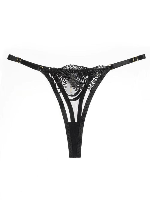 Black Embroidery Adjustable Thong